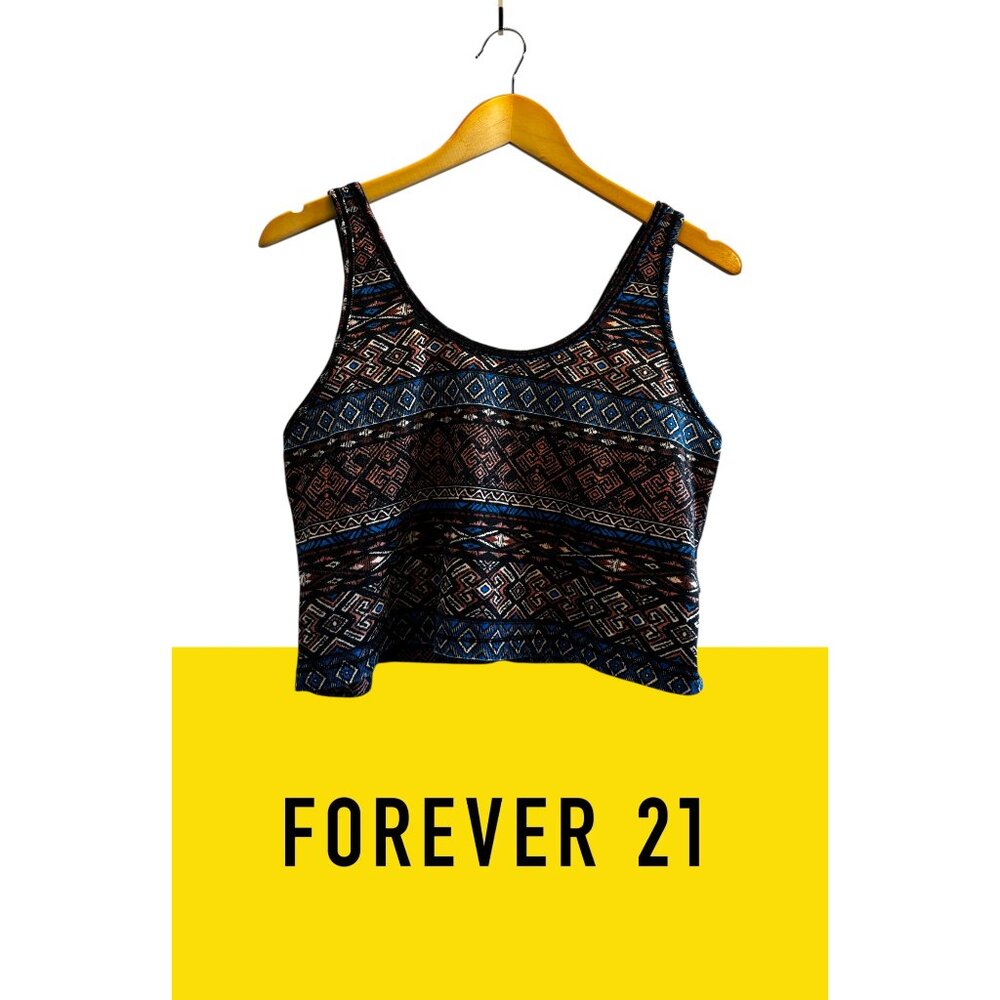 Forever 21 Tribal Print Colorful Racerback Crop Top Bohemian Festival Beach